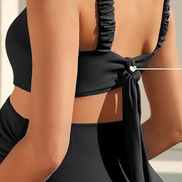 Summer Mae Black Ribbed Maternity Bikini Swimsuit High Waisted Size 4 NWT #2109 - Picture 2 of 9